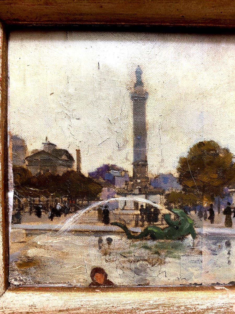 Beautiful Small Impressionist Painting 1892; Columns Of The Throne Barrier Place De La Nation, Paris-photo-1