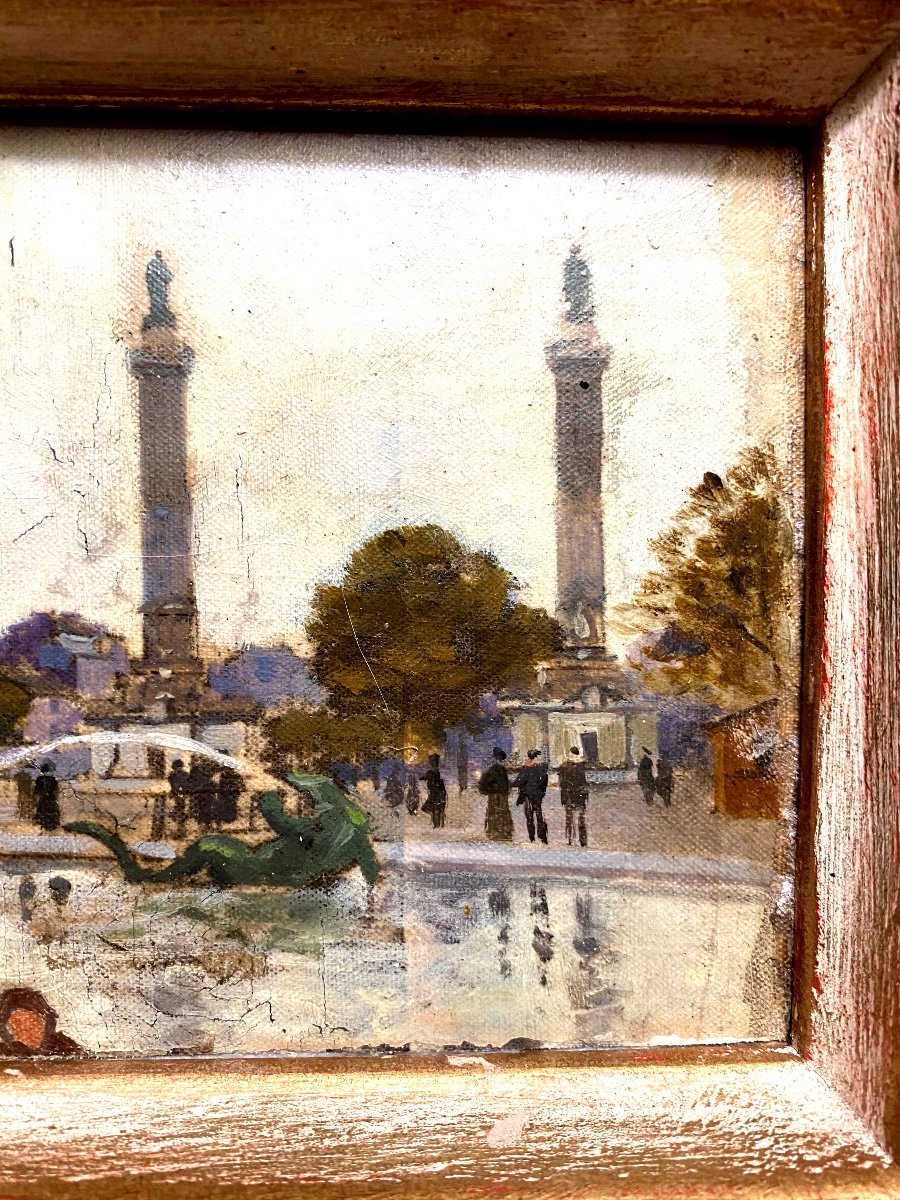 Beautiful Small Impressionist Painting 1892; Columns Of The Throne Barrier Place De La Nation, Paris-photo-2