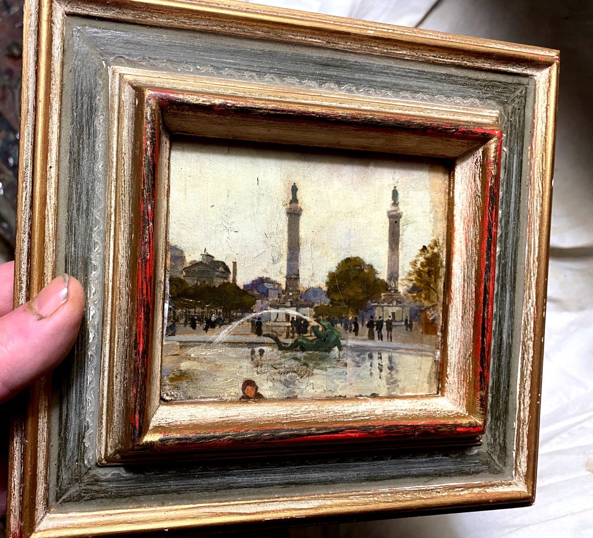 Beautiful Small Impressionist Painting 1892; Columns Of The Throne Barrier Place De La Nation, Paris-photo-4