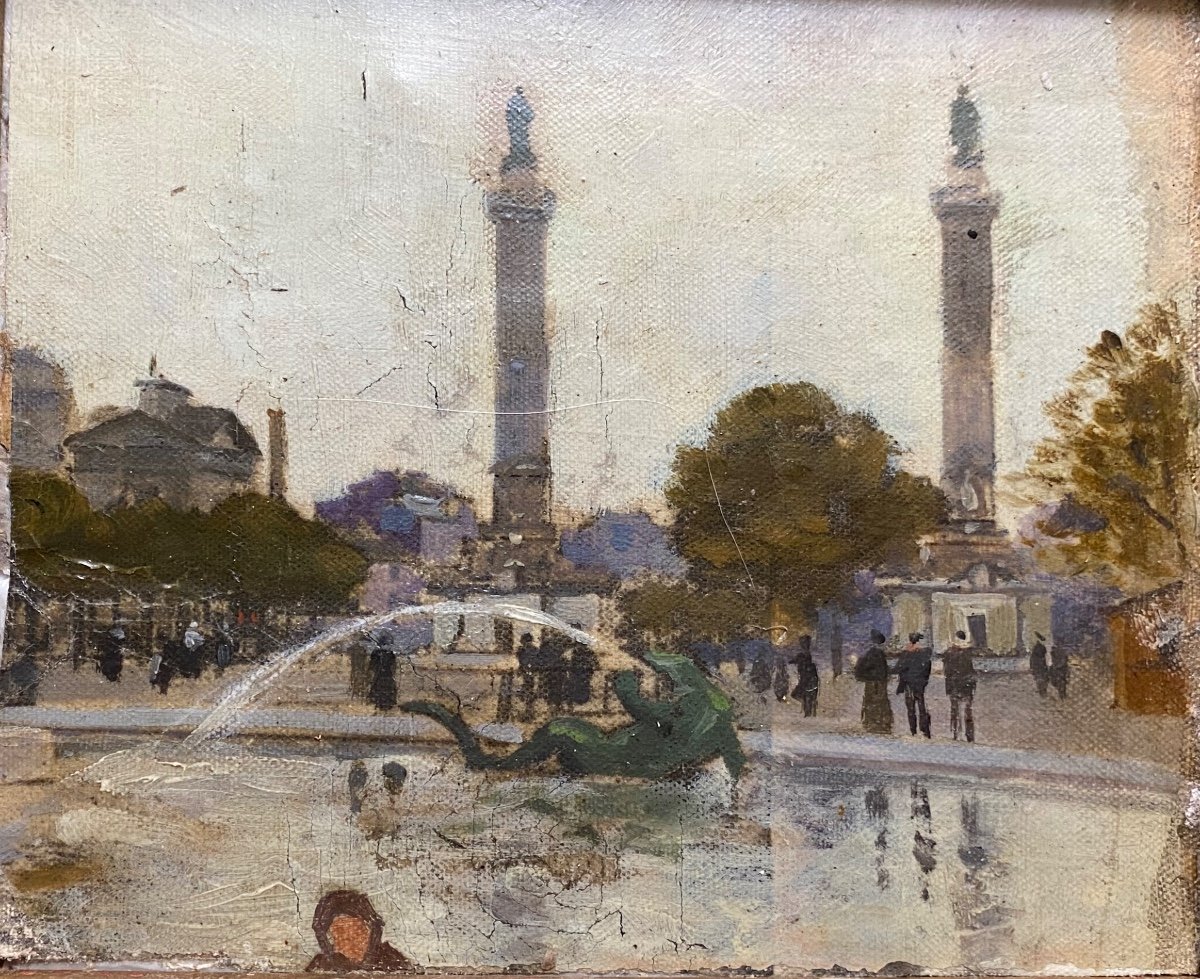 Beautiful Small Impressionist Painting 1892; Columns Of The Throne Barrier Place De La Nation, Paris-photo-5