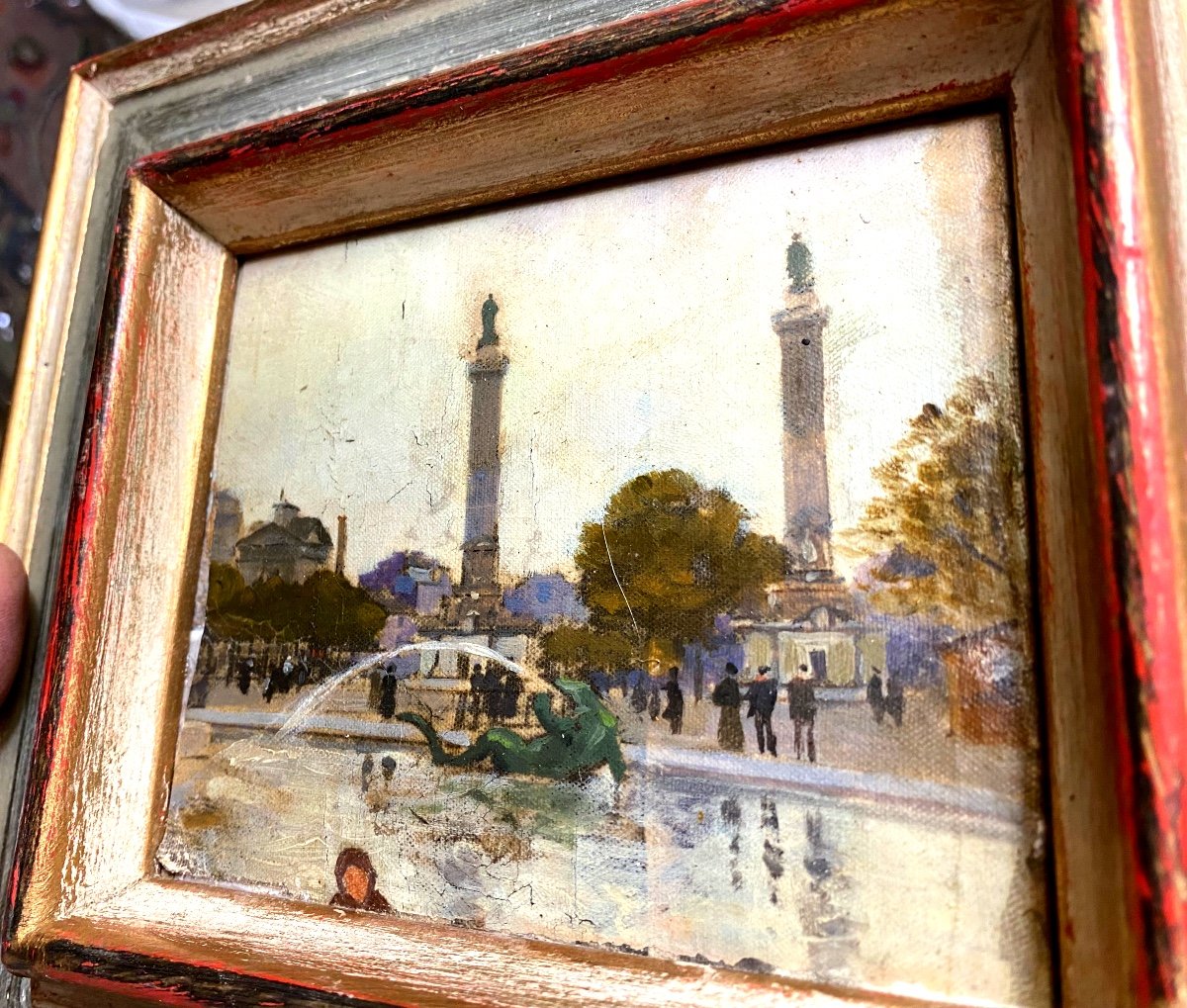 Beautiful Small Impressionist Painting 1892; Columns Of The Throne Barrier Place De La Nation, Paris-photo-7