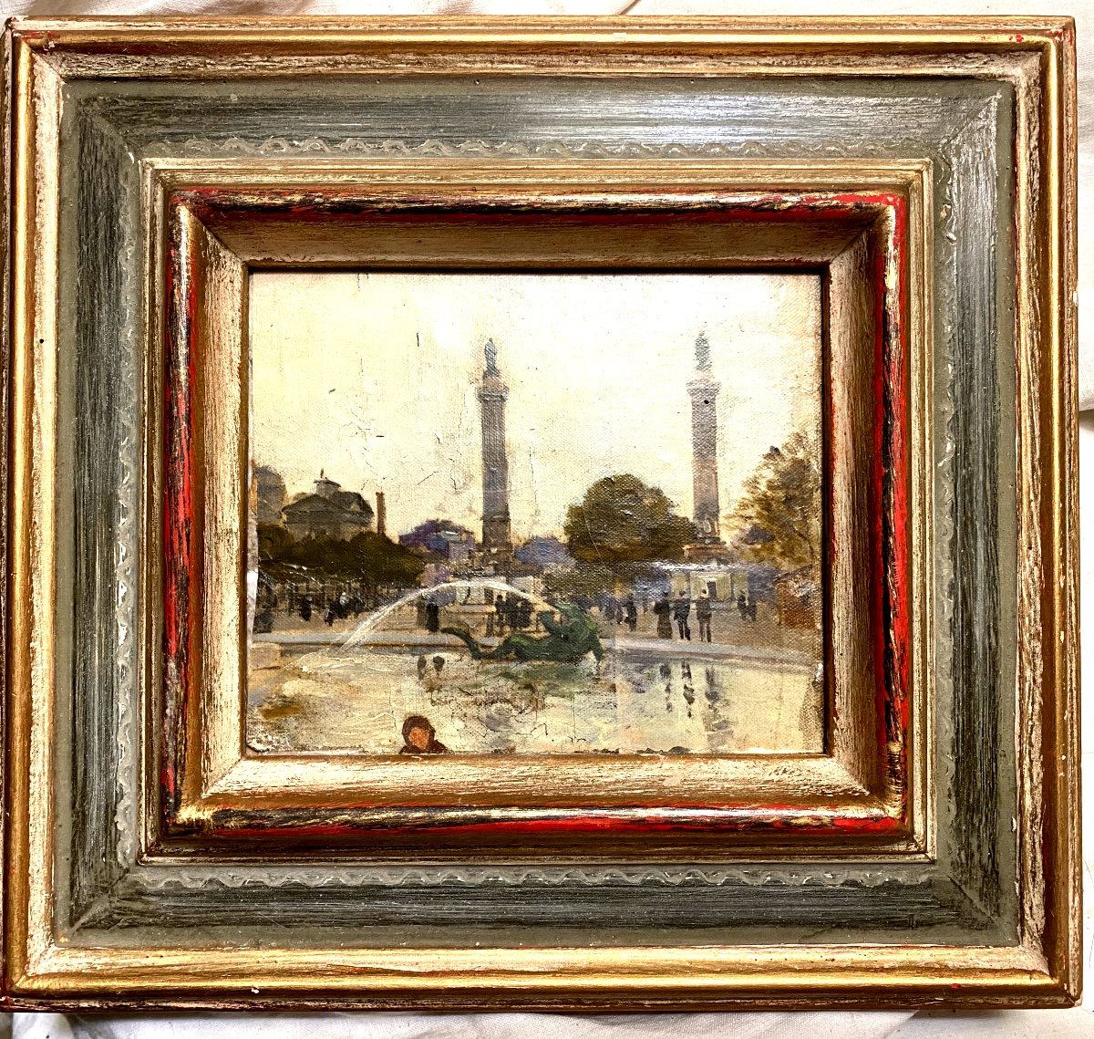 Beautiful Small Impressionist Painting 1892; Columns Of The Throne Barrier Place De La Nation, Paris