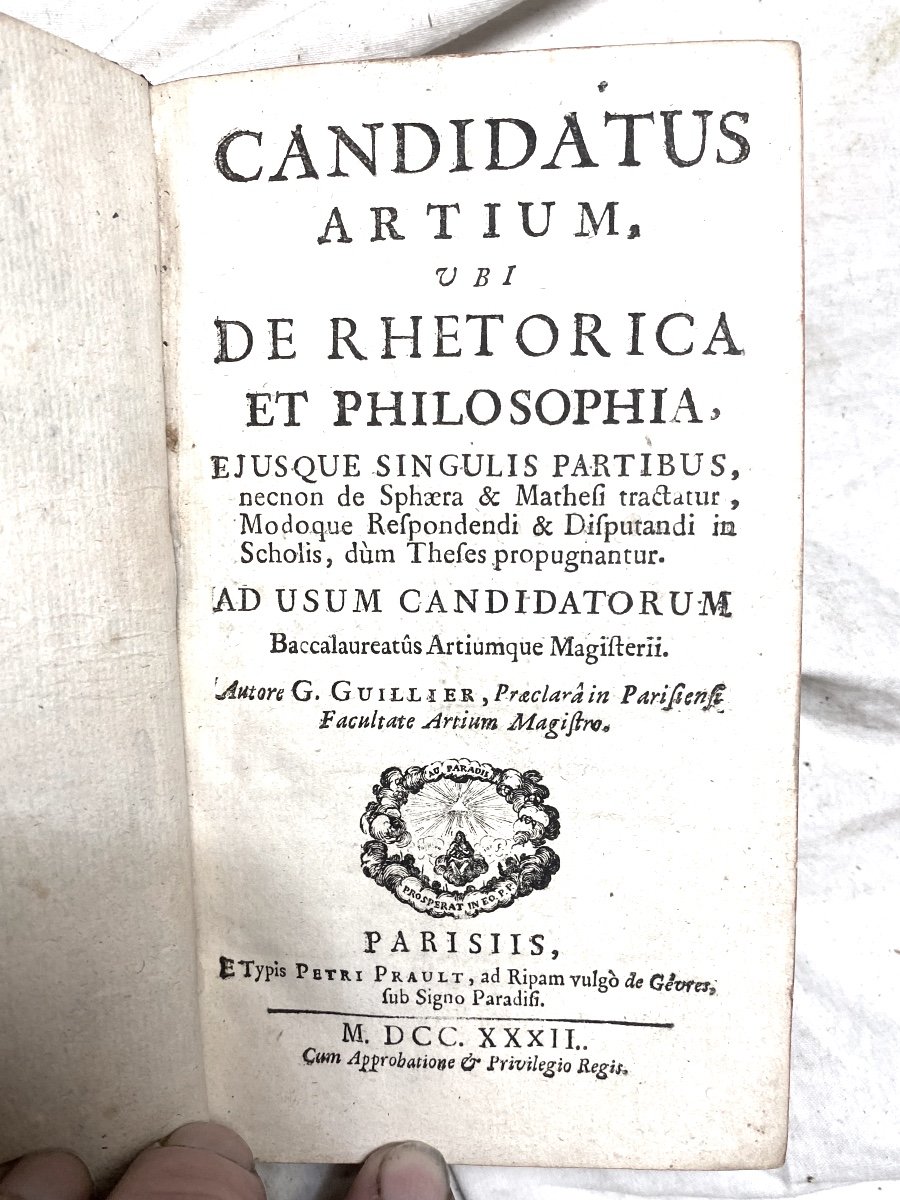  1 Vol. Candidatus Artium Ubi De Rhetorica Et Philosophia. Ad Usum Cadidatorum. Parisiis 1732-photo-3