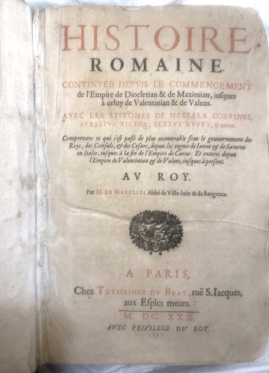 Très Rare Infolio Velin à Nerfs De 1630 Par François De Marolles De l'"Histoire Romaine" ,Paris-photo-3