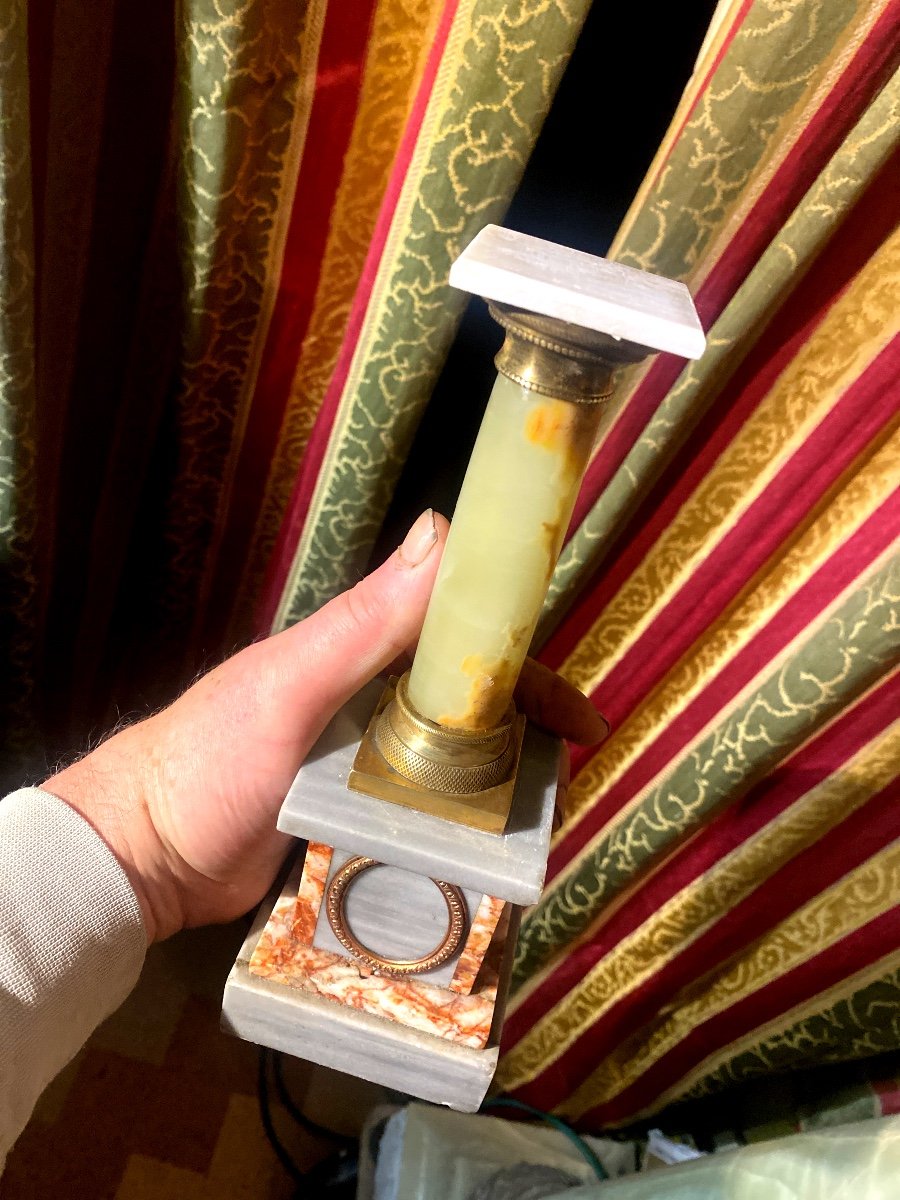 Pair Of Neo-classical Desk Columns In Bronze Marble And Soft Green Onyx From The 19th Century-photo-6