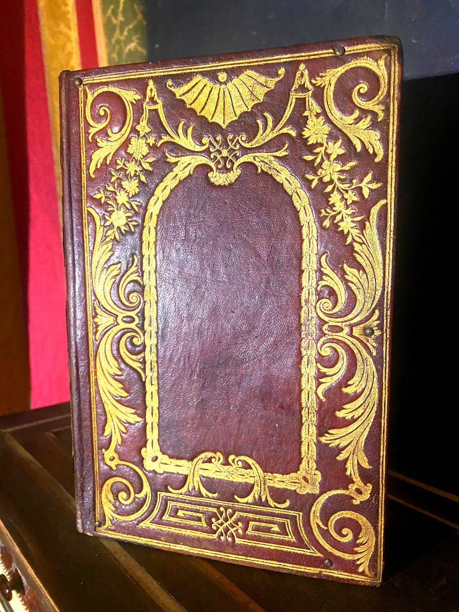 Rare And Beautiful Book Box In Red Morocco With Plates Decorated With  Buisson Mid-18th Century-photo-4