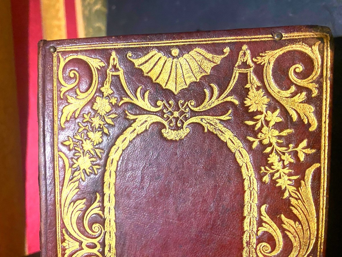 Rare And Beautiful Book Box In Red Morocco With Plates Decorated With  Buisson Mid-18th Century-photo-2