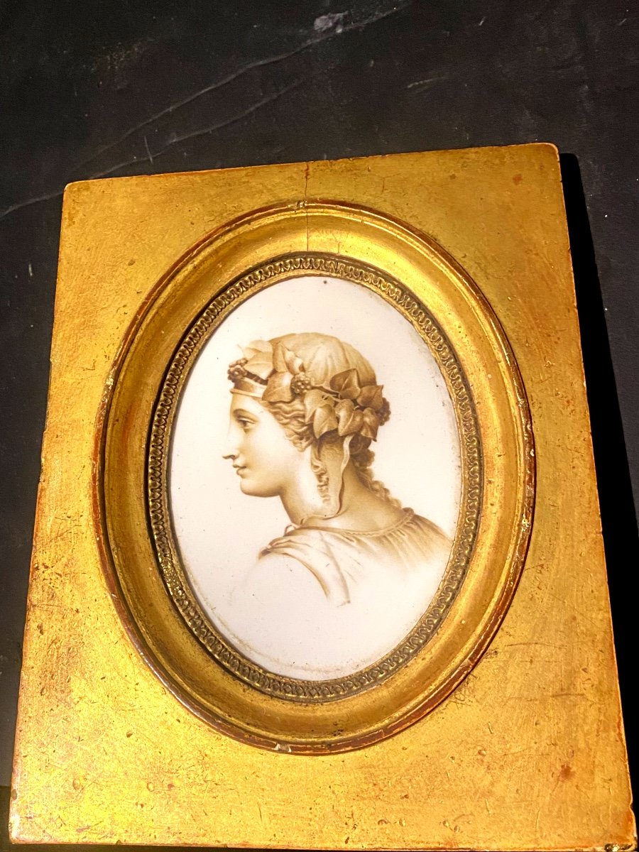 Beautiful "neo-classical" Oval Portrait Of A Woman On A Framed Porcelain Plaque Circa 1810-photo-3