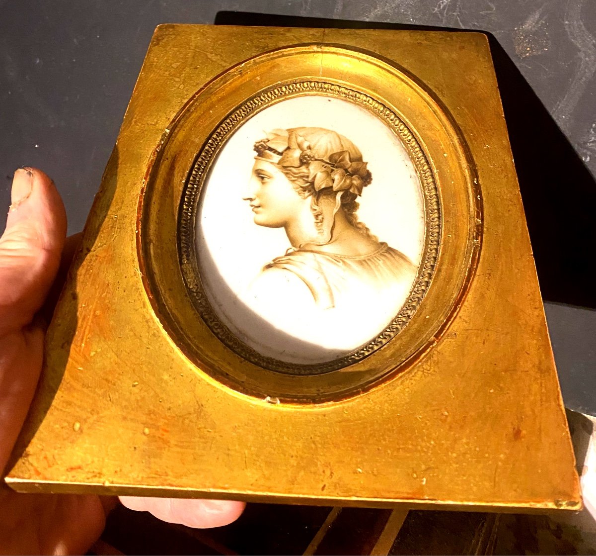 Beautiful "neo-classical" Oval Portrait Of A Woman On A Framed Porcelain Plaque Circa 1810-photo-3