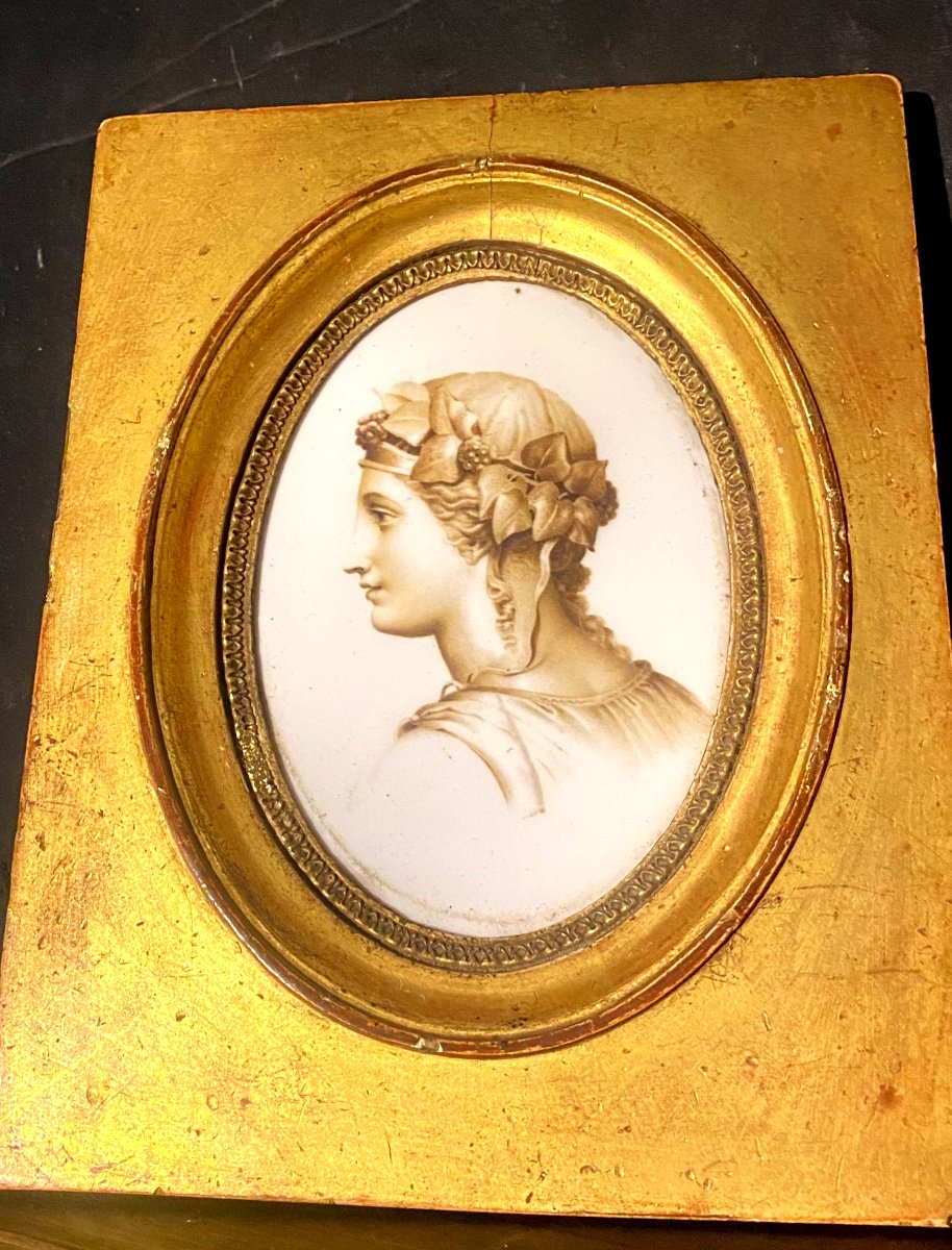 Beautiful "neo-classical" Oval Portrait Of A Woman On A Framed Porcelain Plaque Circa 1810-photo-6