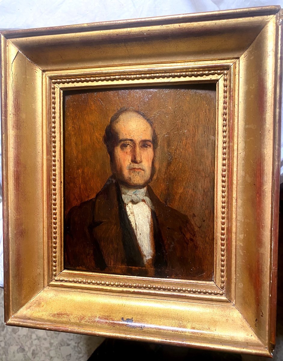 Beautiful Portrait Of An Elegant Man From The Louis Philippe Period, Oil On Wood, Well Framed, Circa 1840-photo-3