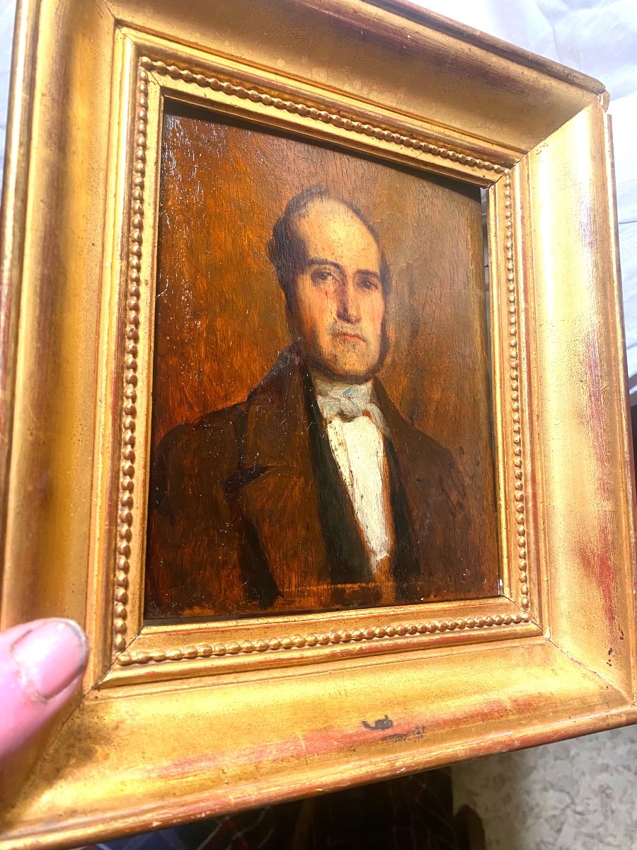 Beautiful Portrait Of An Elegant Man From The Louis Philippe Period, Oil On Wood, Well Framed, Circa 1840-photo-4