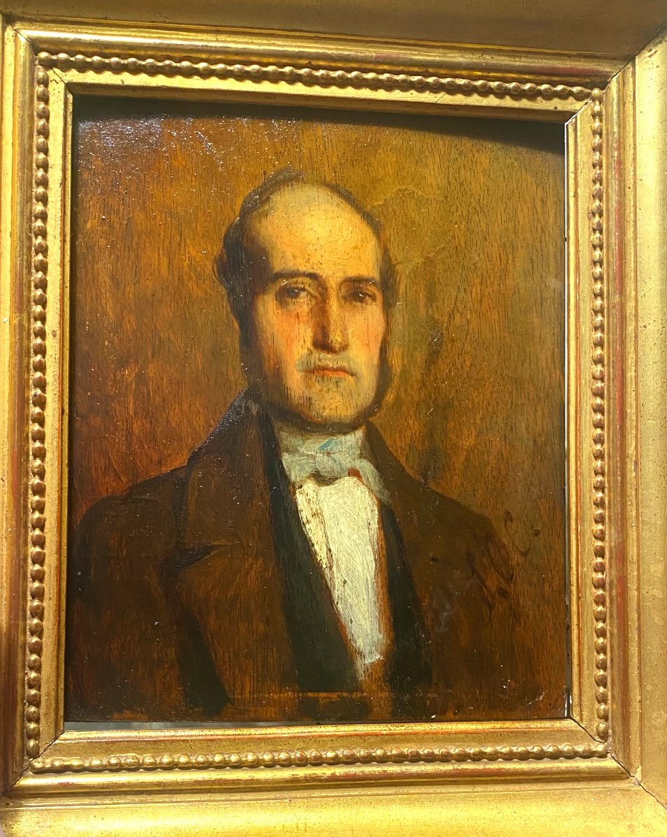 Beautiful Portrait Of An Elegant Man From The Louis Philippe Period, Oil On Wood, Well Framed, Circa 1840-photo-2