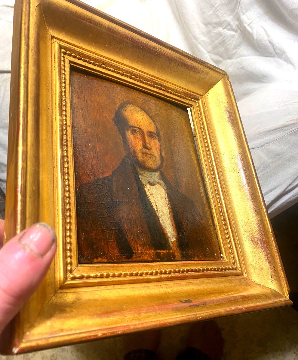 Beautiful Portrait Of An Elegant Man From The Louis Philippe Period, Oil On Wood, Well Framed, Circa 1840-photo-6