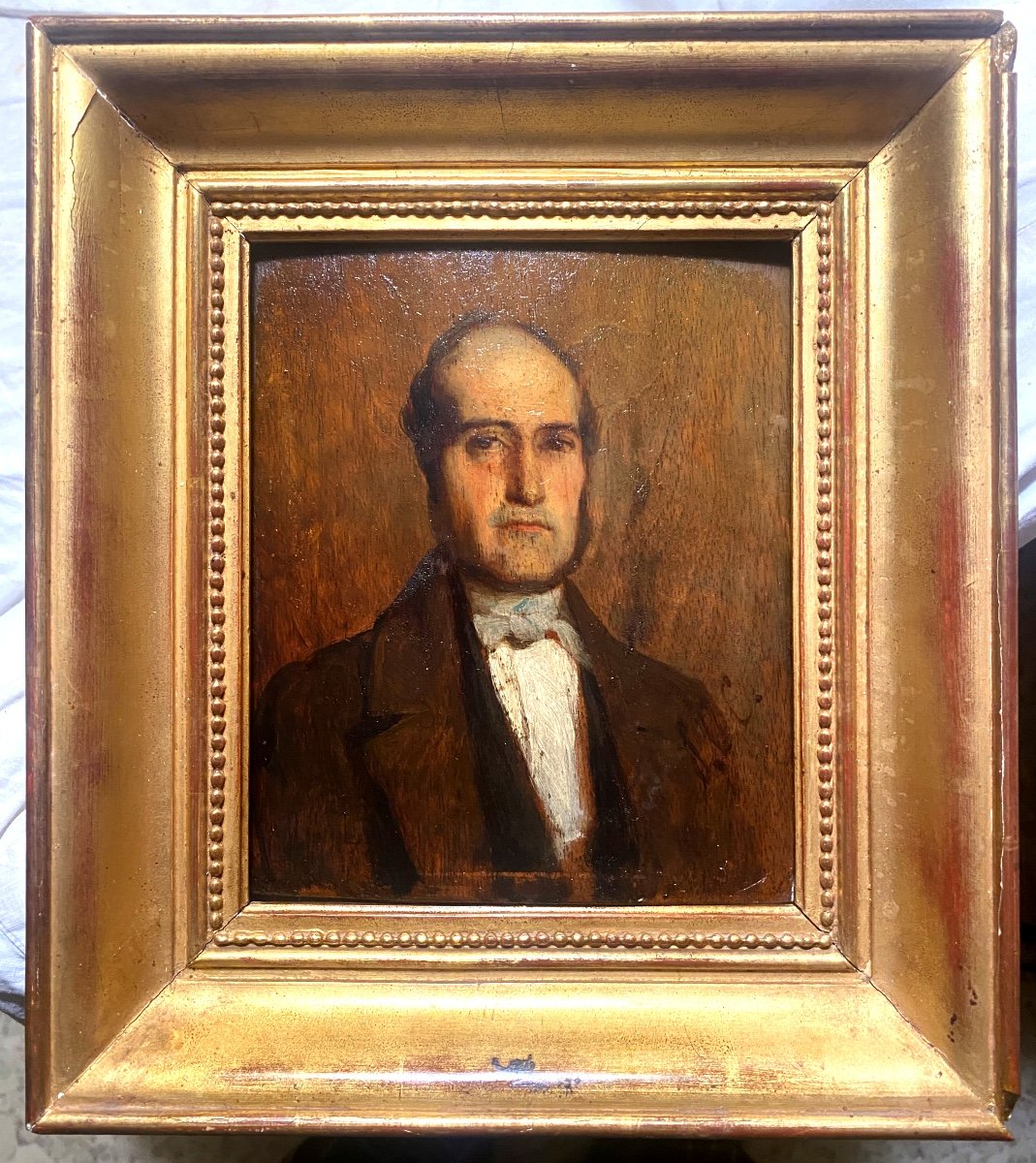 Beautiful Portrait Of An Elegant Man From The Louis Philippe Period, Oil On Wood, Well Framed, Circa 1840