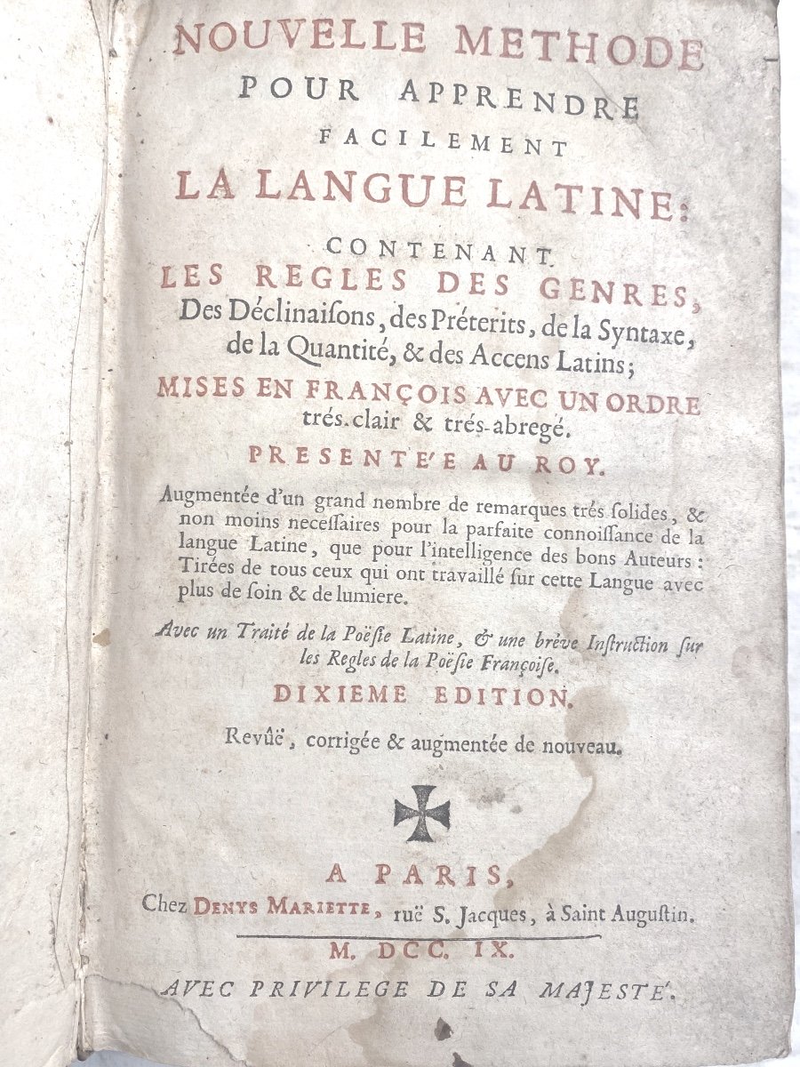 "nouvelle Méthode Pour Apprendre Facilement La Langue Latine "1  Fort Vol. In 8 . A Paris 1709 -photo-3