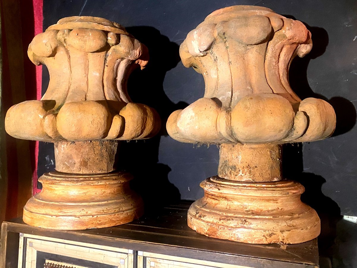 Decorative Pair Of 18th Century Elements. Castelnaudary Terracotta Plume Roof Punches