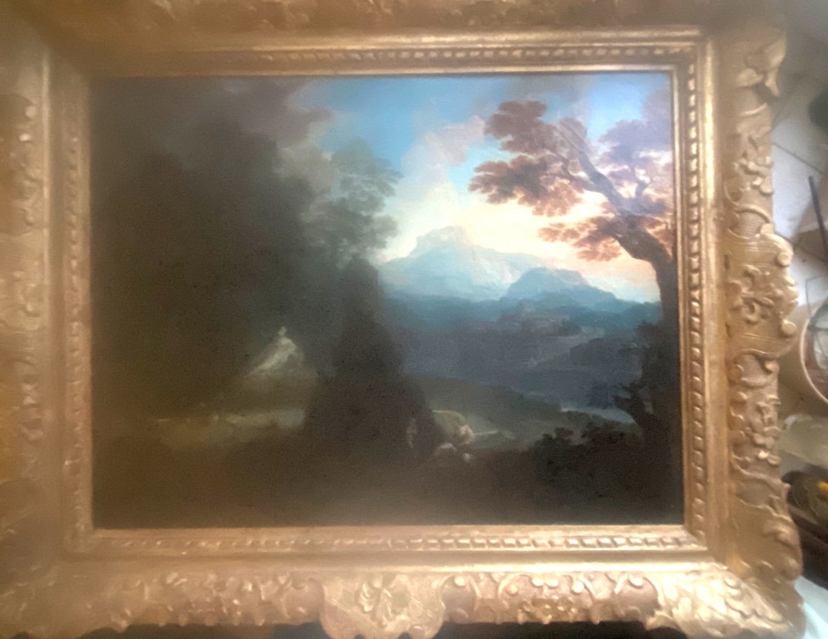 "rare Ideal Landscape", 17th Century Attributed To Louis Licherie (1642-1687) In Its Period Gilded Frame-photo-2