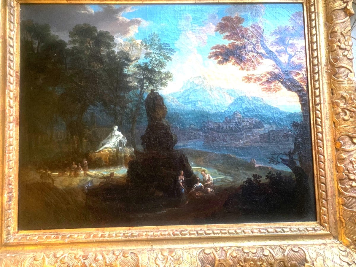 "rare Ideal Landscape", 17th Century Attributed To Louis Licherie (1642-1687) In Its Period Gilded Frame-photo-4