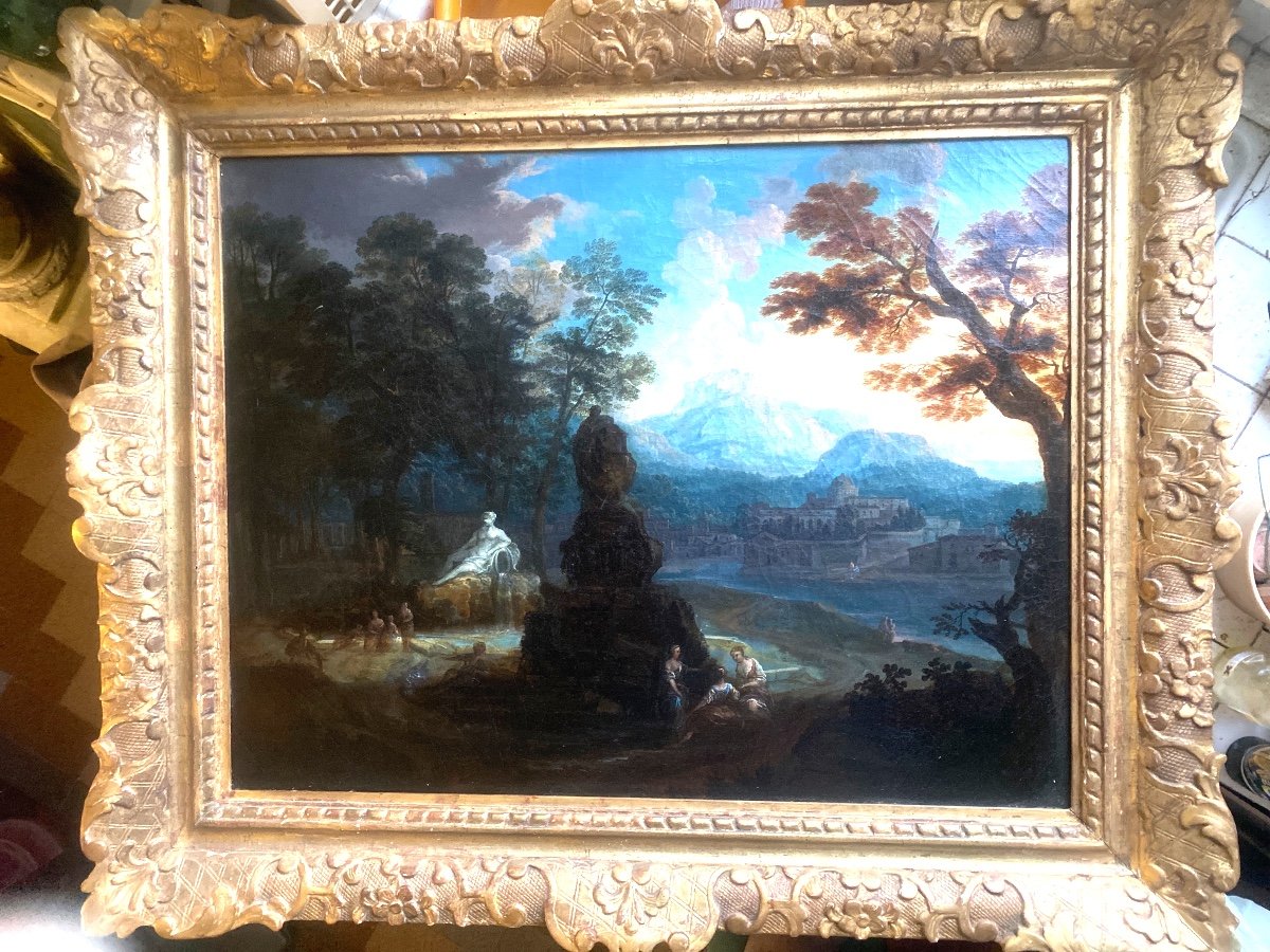 "rare Ideal Landscape", 17th Century Attributed To Louis Licherie (1642-1687) In Its Period Gilded Frame-photo-6