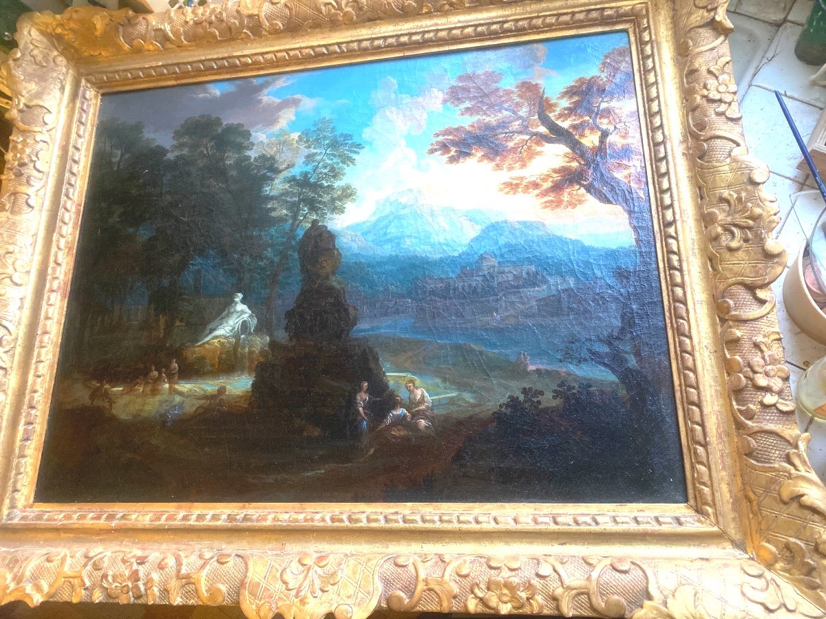 "rare Ideal Landscape", 17th Century Attributed To Louis Licherie (1642-1687) In Its Period Gilded Frame-photo-7