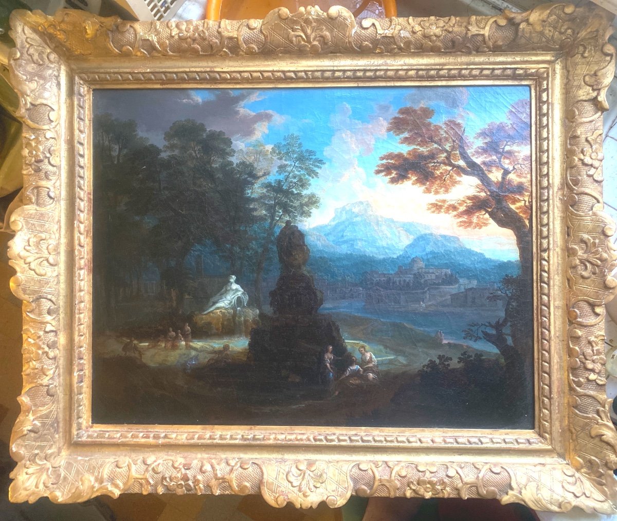 "rare Ideal Landscape", 17th Century Attributed To Louis Licherie (1642-1687) In Its Period Gilded Frame