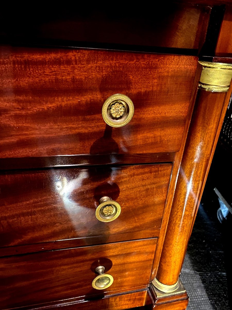  Beautiful Commode Secretary In "happiness Of The Day" Red Mahogany Thickness 1st Empire Half Columns And Tain-photo-8