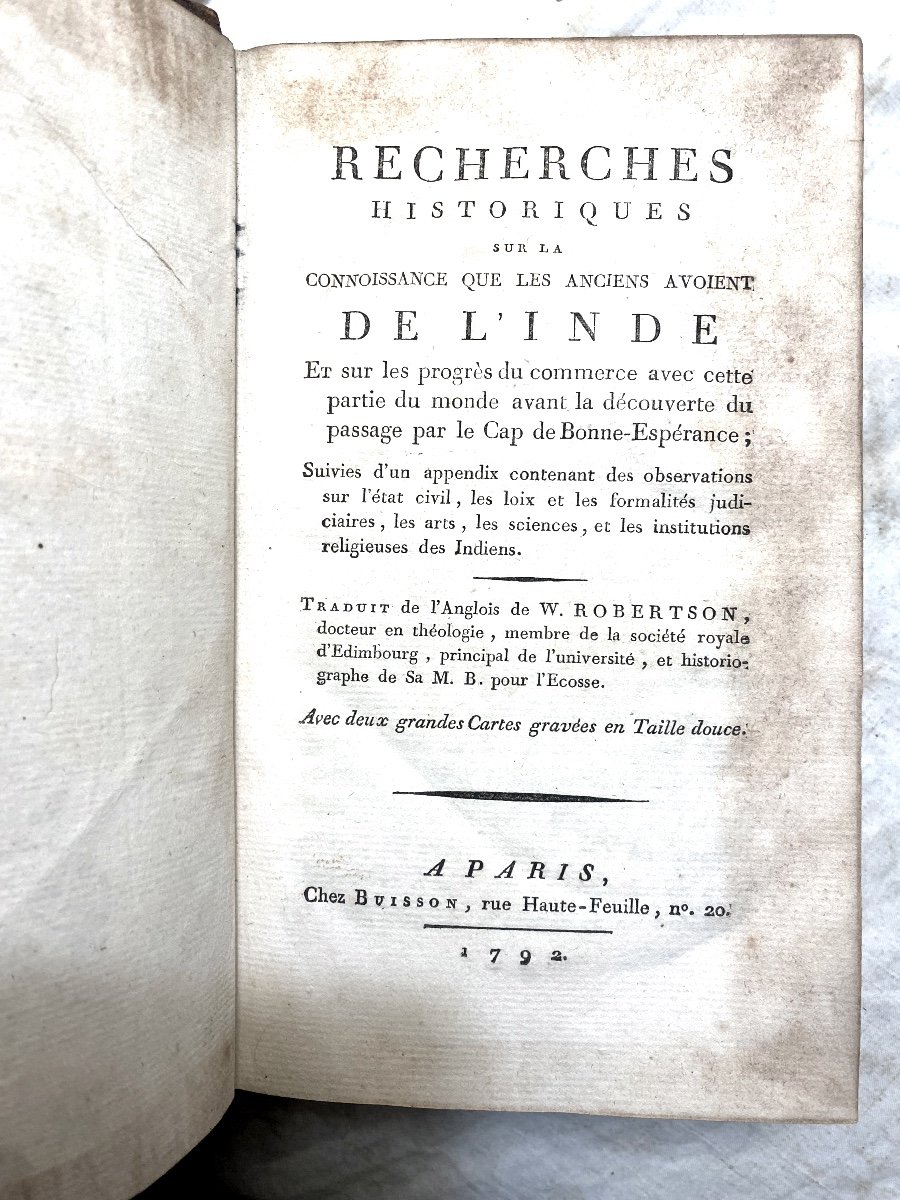  I V.recherches Historiques Sur La Connaissance Des Anciens Avaient De l'Inde De Robertson 1792-photo-3