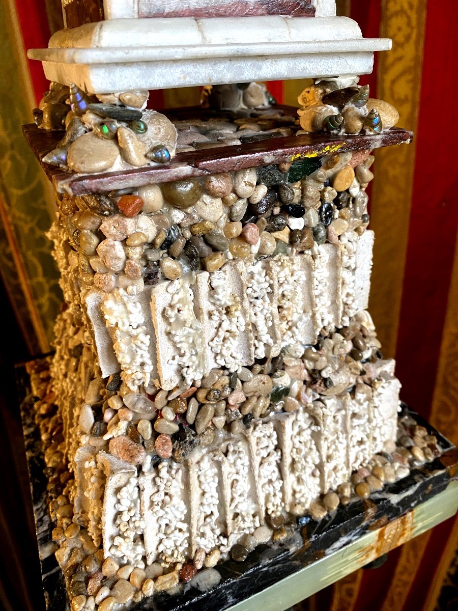 Rare Obelisk Of The Sea, Composed Of Marine Elements, Shells, Coral Grains And Marbles-photo-3