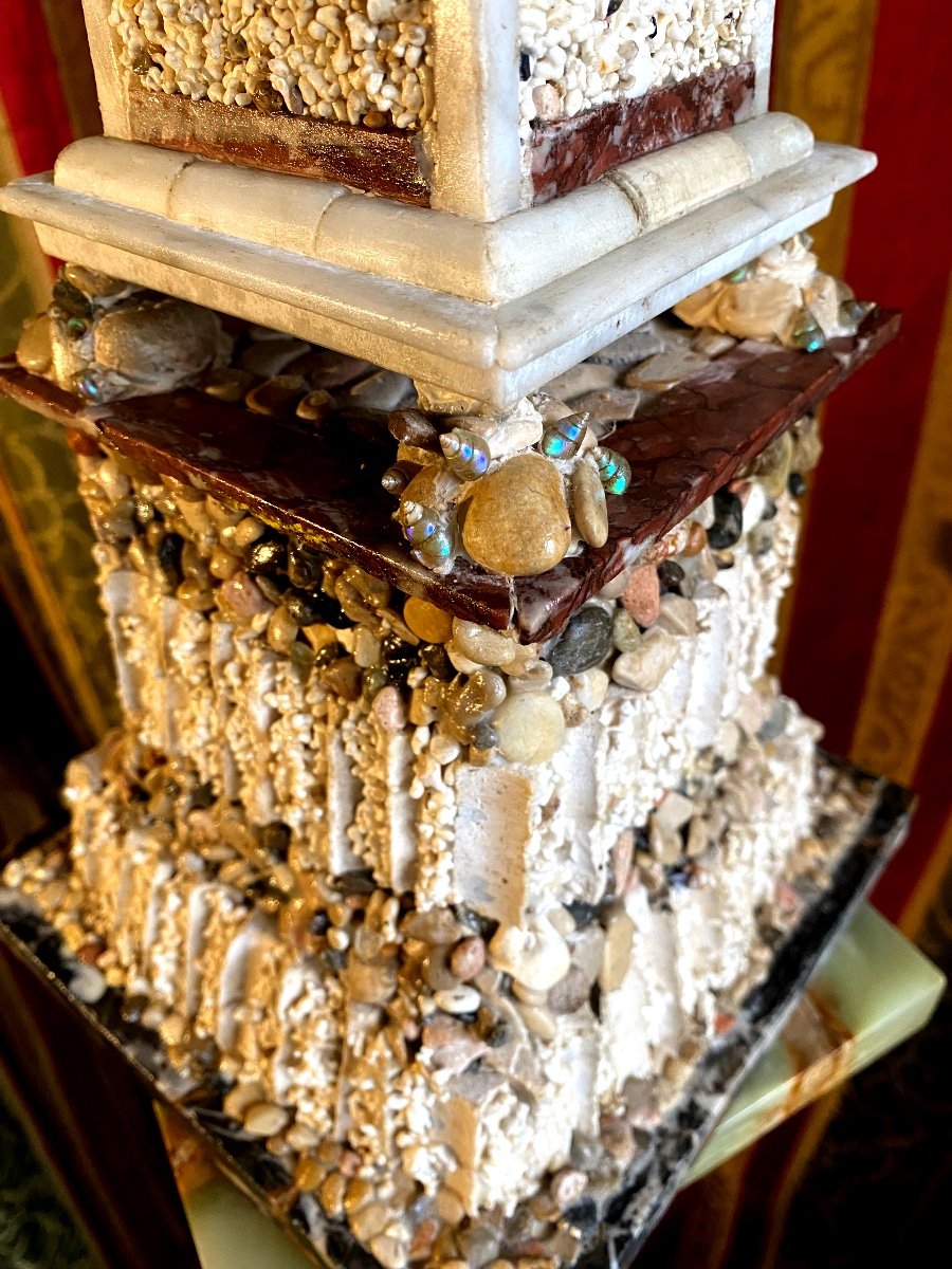 Rare Obelisk Of The Sea, Composed Of Marine Elements, Shells, Coral Grains And Marbles-photo-5