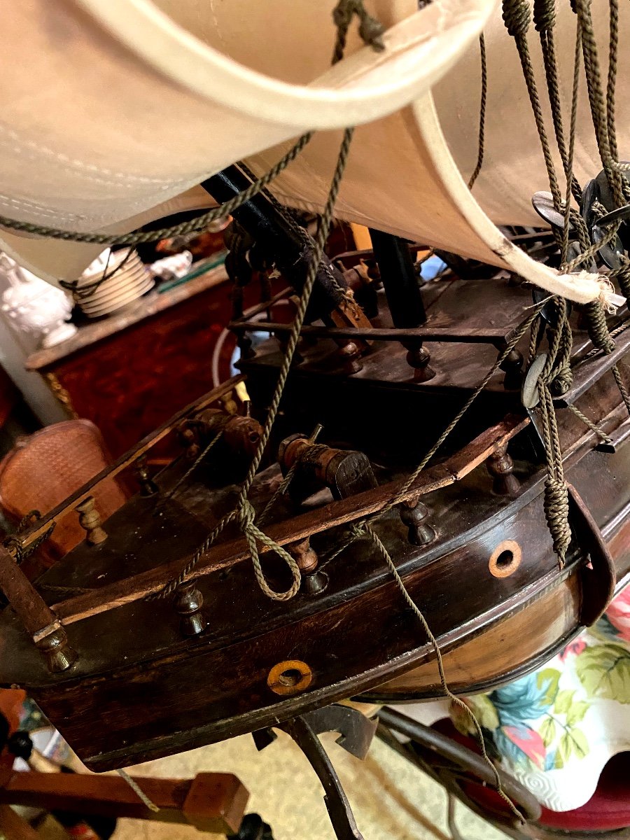  "large Warship" Three Masts, Mediterranean Sea Three Masts, In Mahogany 19th Century Model-photo-7