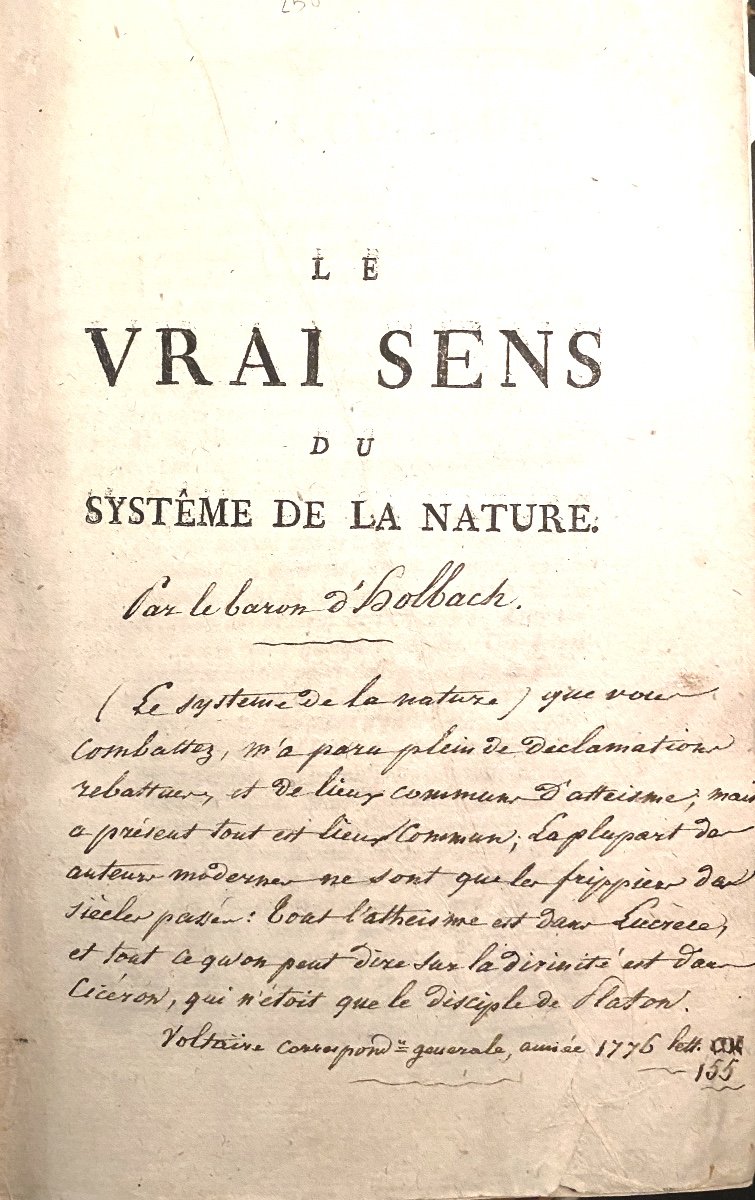 Le Vrai Sens Du Systême De La Nature . A Londres 1774 , Edition Originale: Helvetius /d'holbach-photo-4