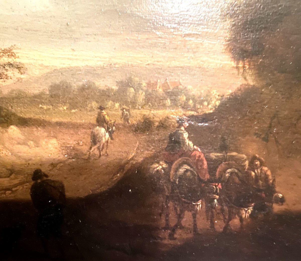 Beautiful 17th Century Framed Painting Representing An Animated Landscape, Oil On Panel Fc. J. Wynants 1661-photo-8