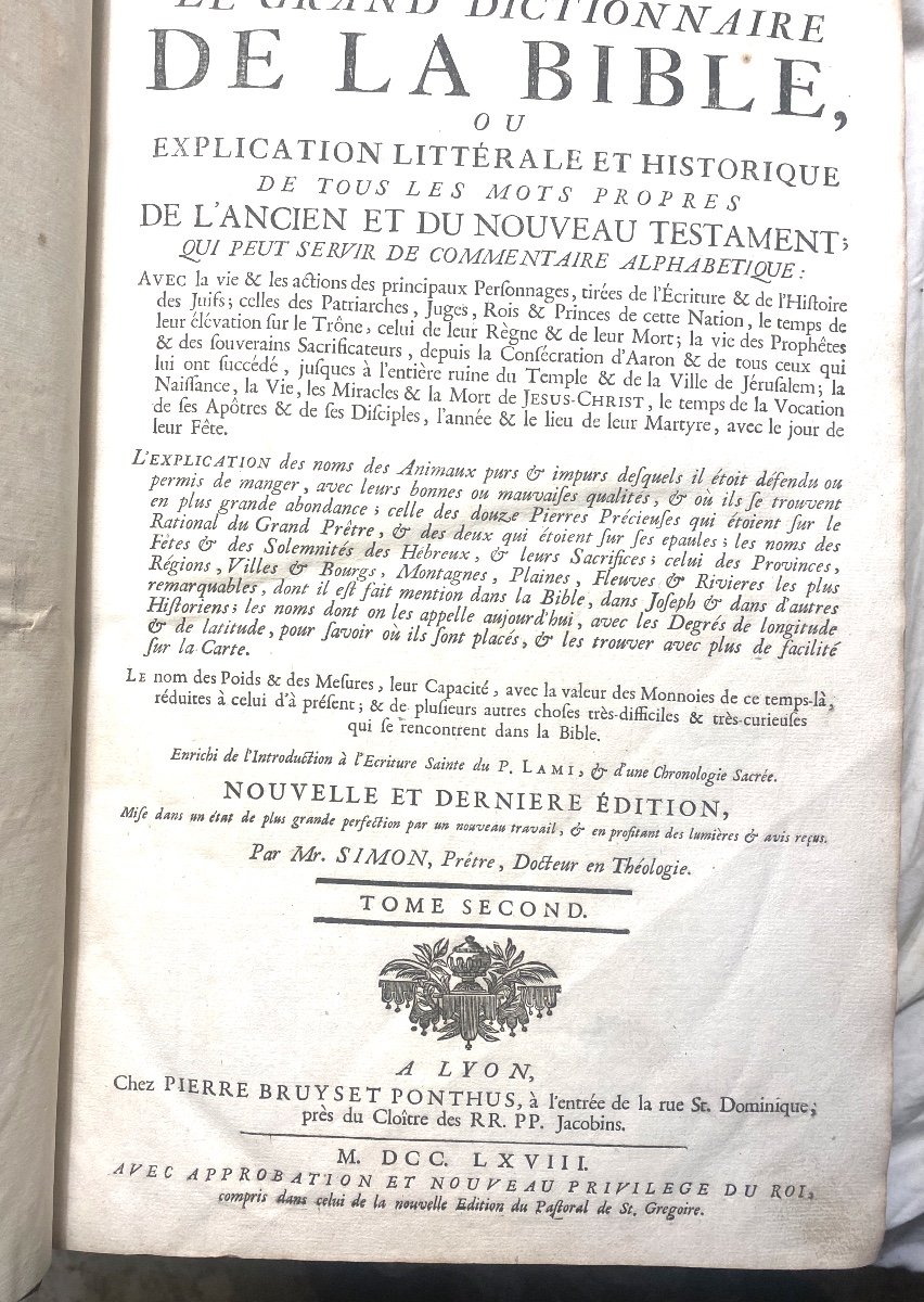 "the Great Dictionary Of The Bible" In Two Beautiful Volumes Infolio, In Lyon 1768, By Mr Simon;-photo-7