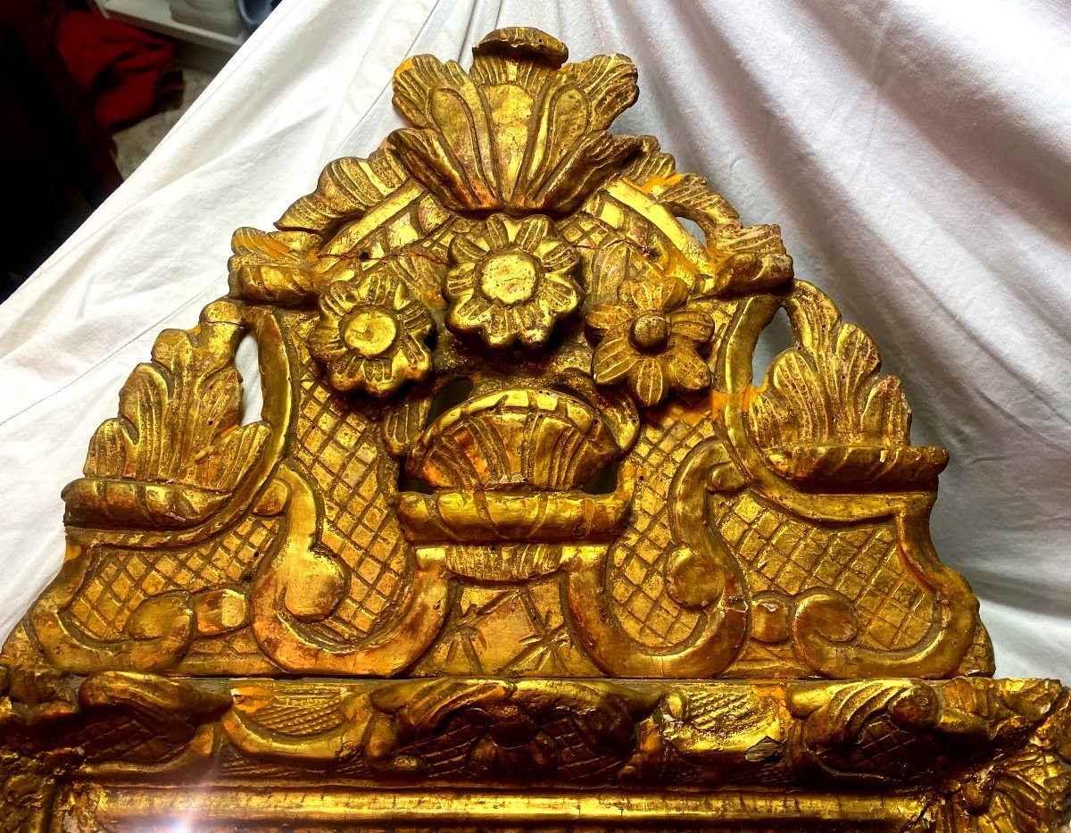 Rectangular Pediment Mirror In Gilded Carved Wood, Bérain Style, Regency Period Well Argued-photo-2