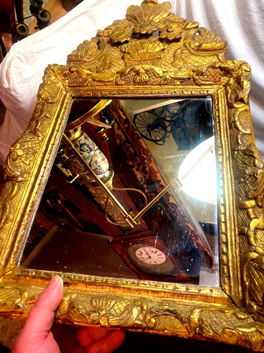 Rectangular Pediment Mirror In Gilded Carved Wood, Bérain Style, Regency Period Well Argued-photo-3