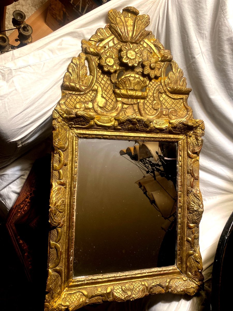 Rectangular Pediment Mirror In Gilded Carved Wood, Bérain Style, Regency Period Well Argued-photo-5