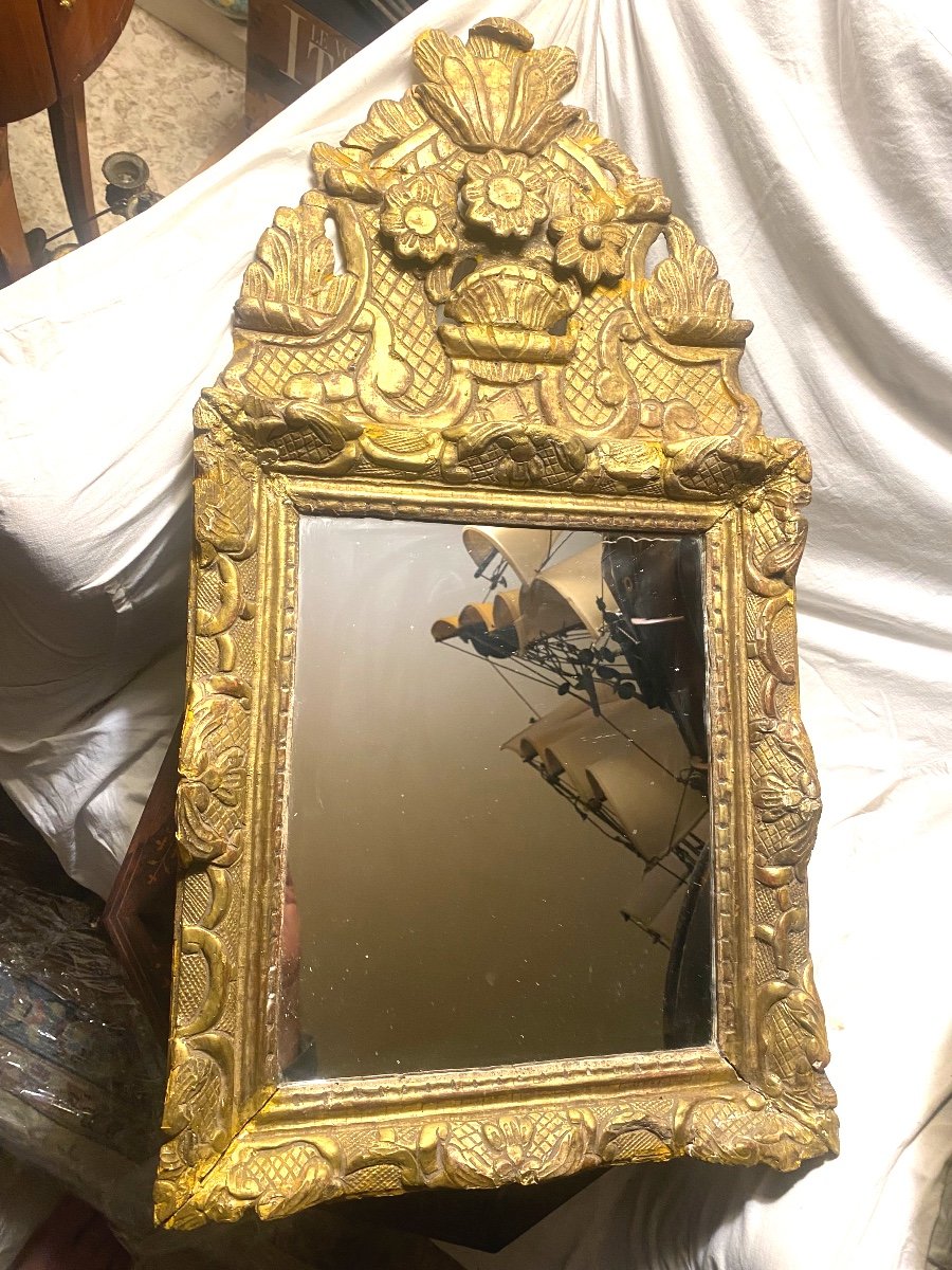 Rectangular Pediment Mirror In Gilded Carved Wood, Bérain Style, Regency Period Well Argued-photo-6