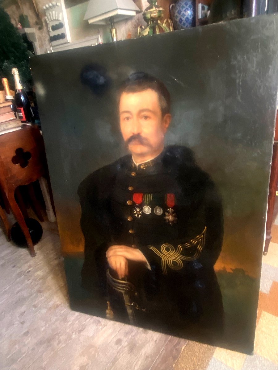 Grand Portrait De Capitaine d'Infanterie Coloniale En Grande Tenue Et Décorations, H/toile 1890-photo-4