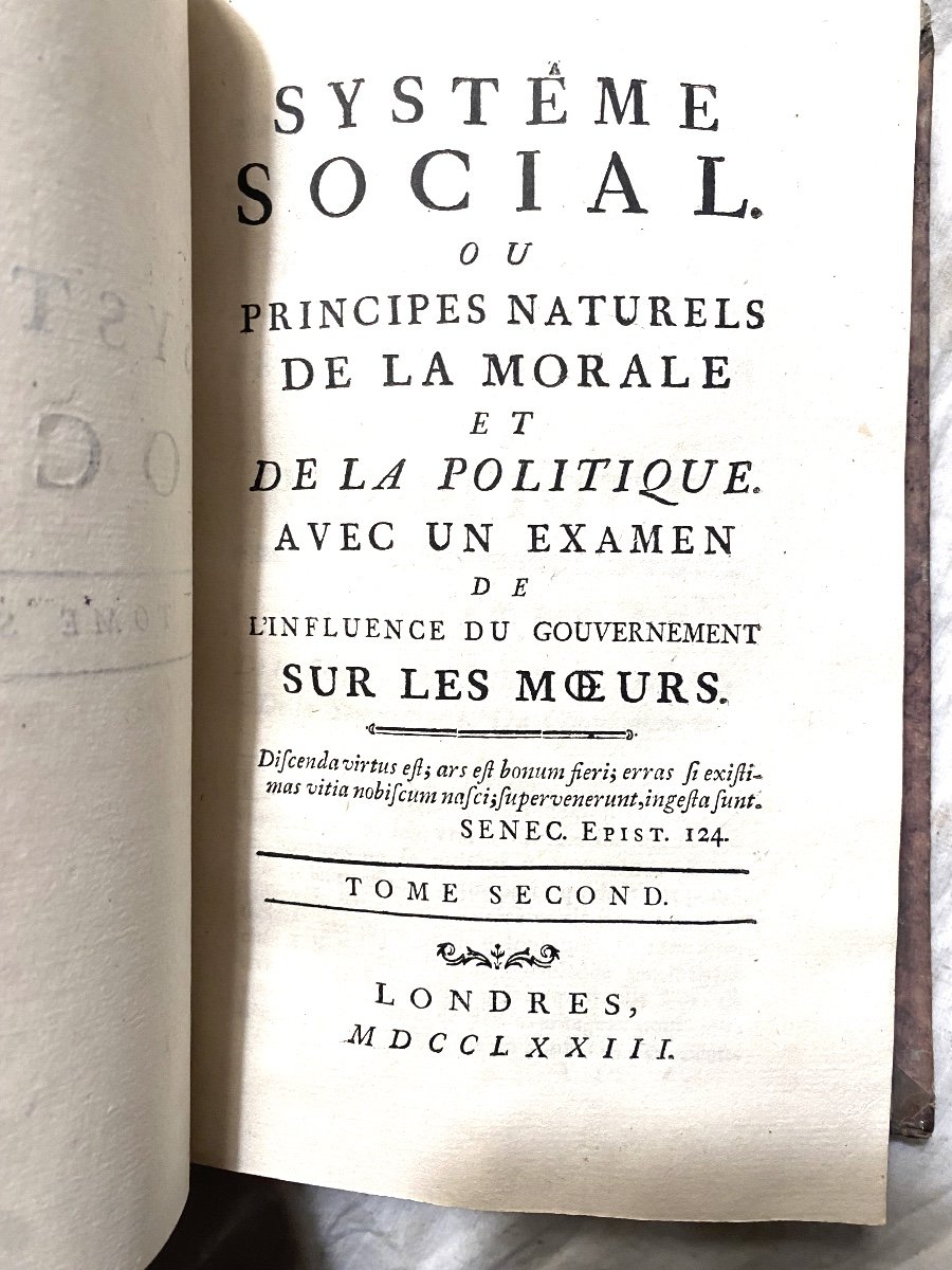 Rare Volume In 8 En 3 Tomes 1773, à Londres :Système Social, Ou Principes Naturels De La Morale-photo-4