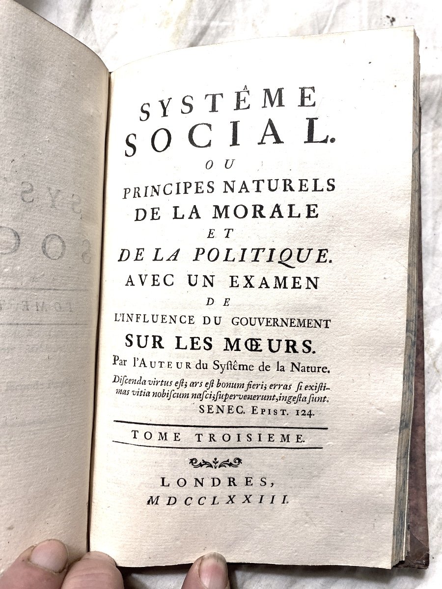 Rare Volume In 8 En 3 Tomes 1773, à Londres :Système Social, Ou Principes Naturels De La Morale-photo-8