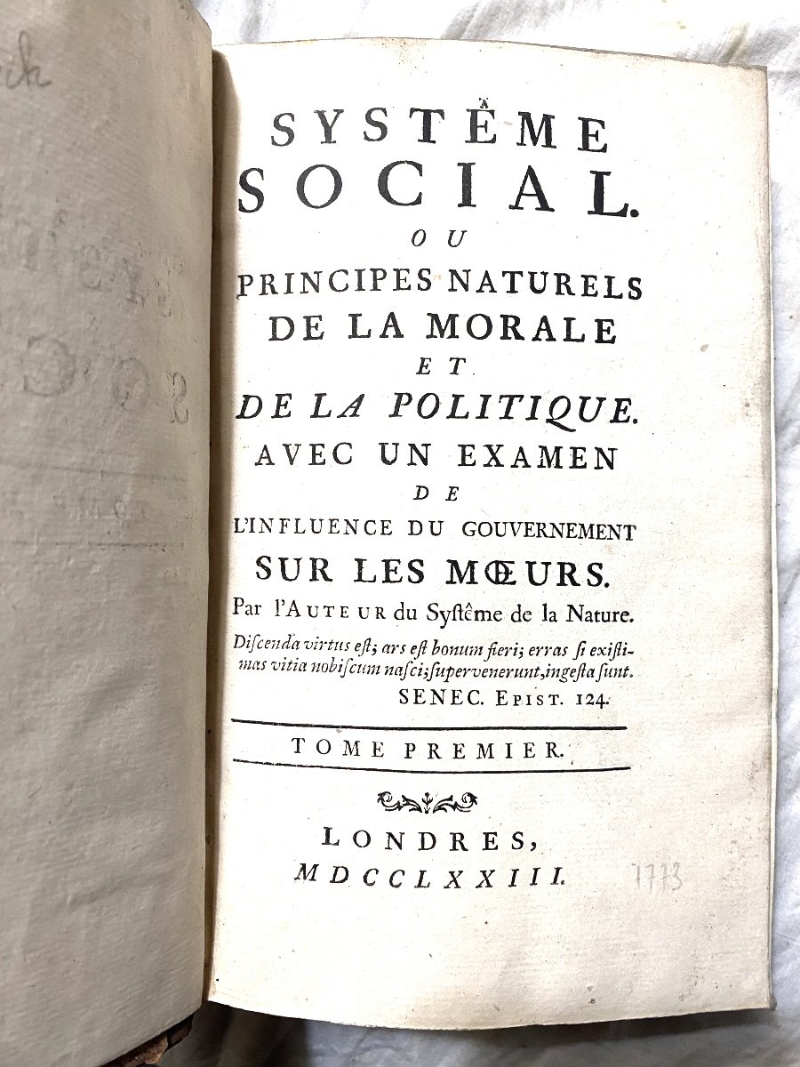 Rare Volume In 8 In 2 Volumes 1773, In London: Social System, Or Natural Principles Of Morality