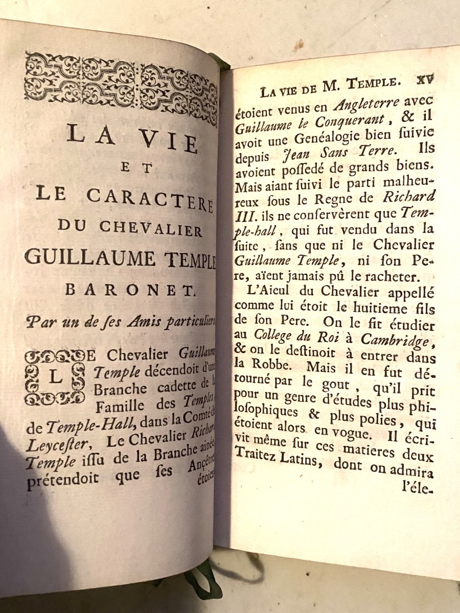 "nouveaux Mémoires Du Chevalier Guillaume Temple" :1 Volume In 12. . Aux Armes . A La Haye 1729-photo-3