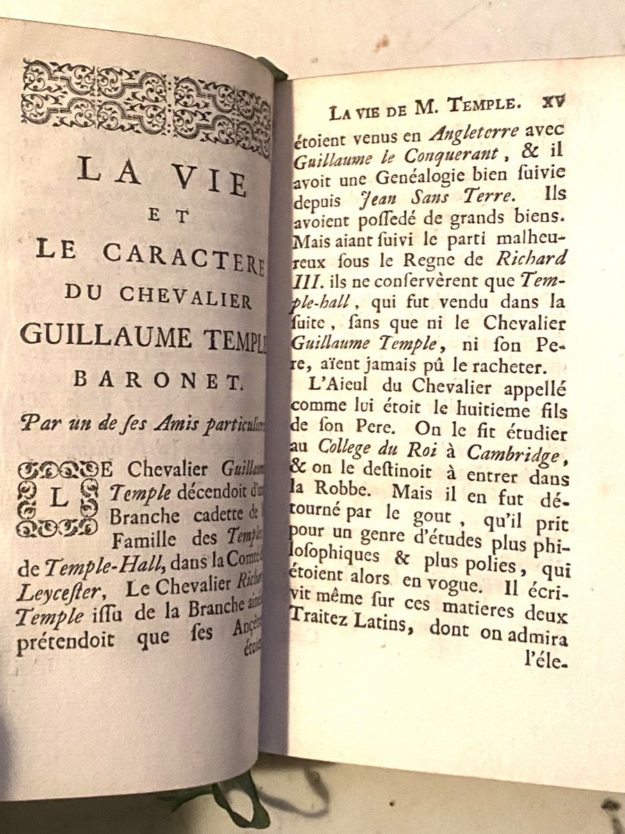 "nouveaux Mémoires Du Chevalier Guillaume Temple" :1 Volume In 12. . Aux Armes . A La Haye 1729-photo-4