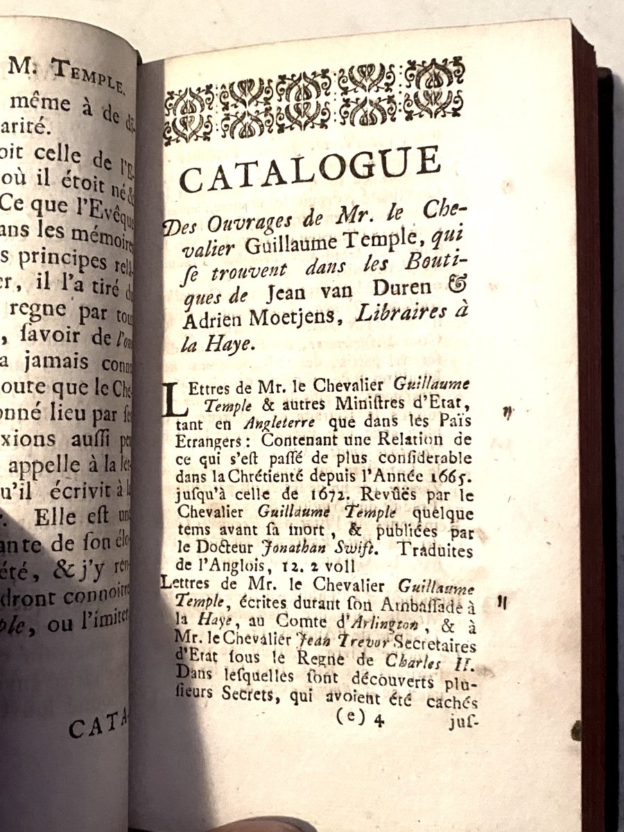 "nouveaux Mémoires Du Chevalier Guillaume Temple" :1 Volume In 12. . Aux Armes . A La Haye 1729-photo-5