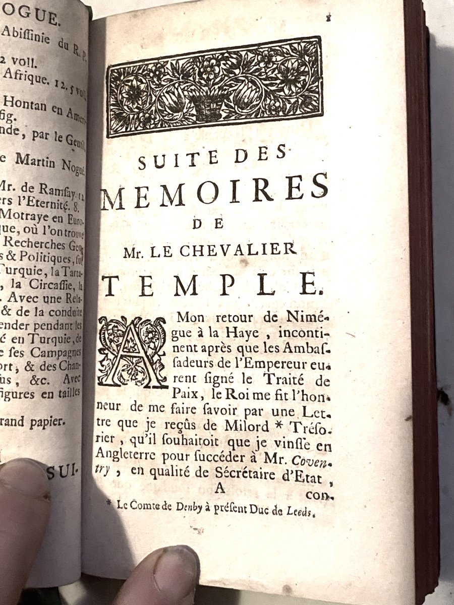 "new Memoirs Of The Knight William Temple": 1 Volume In 12. . To Arms. At The Hague 1729-photo-6