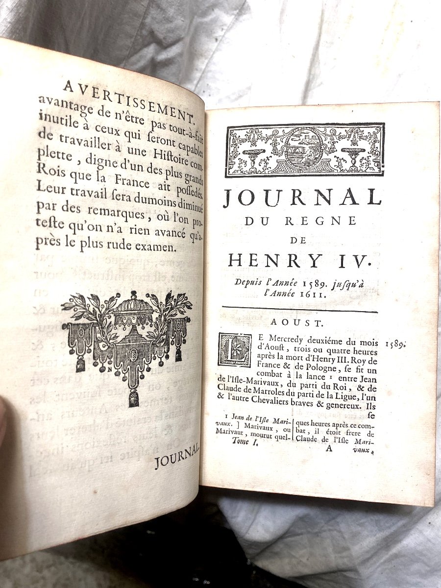 4 Vol. 18th, Red Morocco Coat Of Arms Inlaid: "journal Of , Reign Of Henry ", By P. De l'Etoile-photo-6