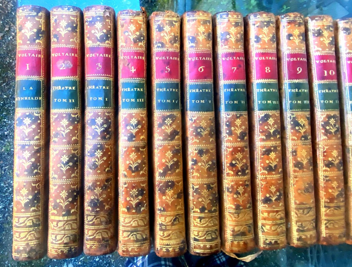 39/40: Volumes In 8 Tortoiseshell Calf "works Of Voltaire" Illustrated Edition, Called Framed. 1775-photo-2