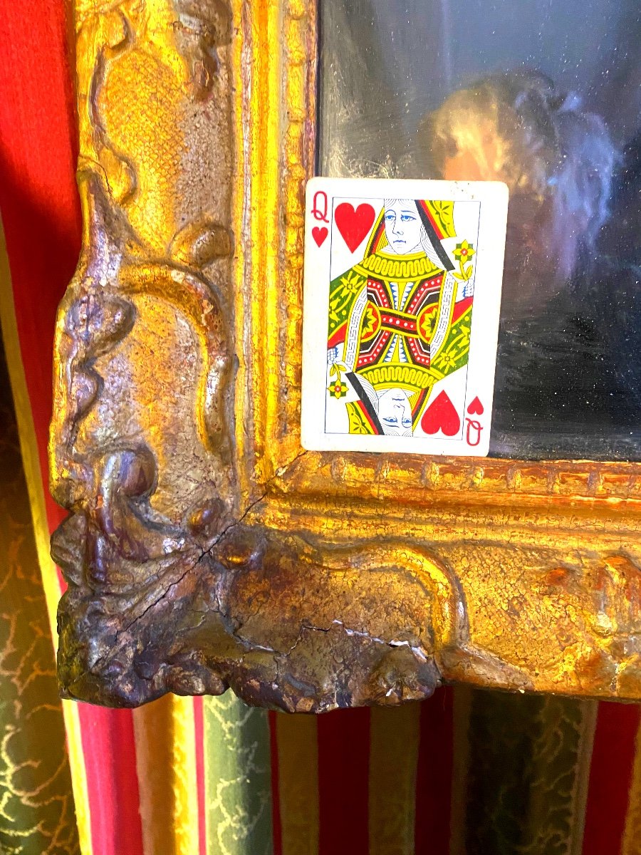 Early 18th Century Gilded Wood Mirror With Ears And Openwork Floral Arched Pediment, Tain Au Mercure-photo-1