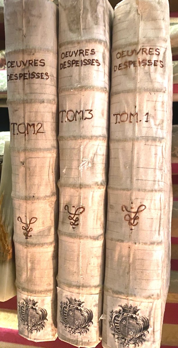 3 Volumes XVIIth In Folio In White Vellum With Arms "works Of Antoine d'Espeisses" In Lyon 1660-photo-1